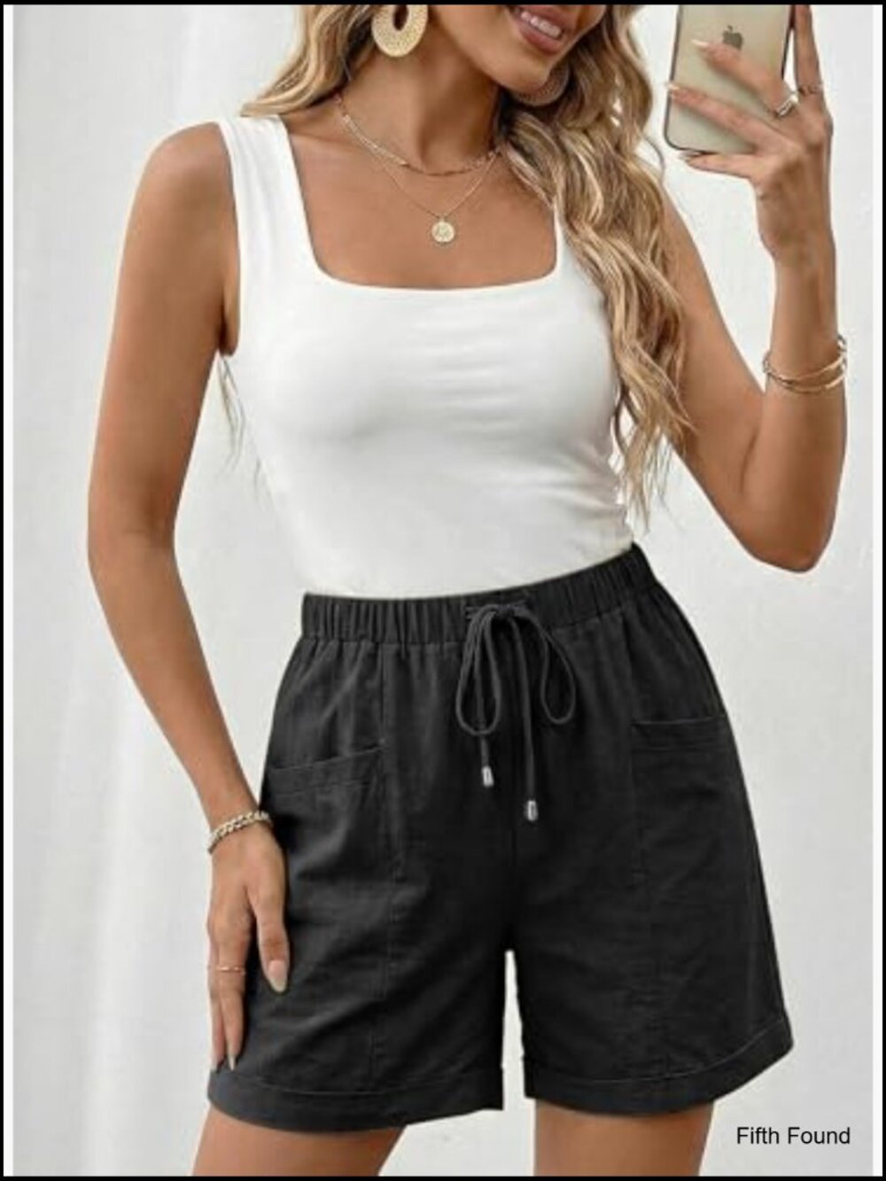 Women's 5" Inseam Bermuda Shorts with Pockets Lightweight Linen Blend - Picture 4 of 7